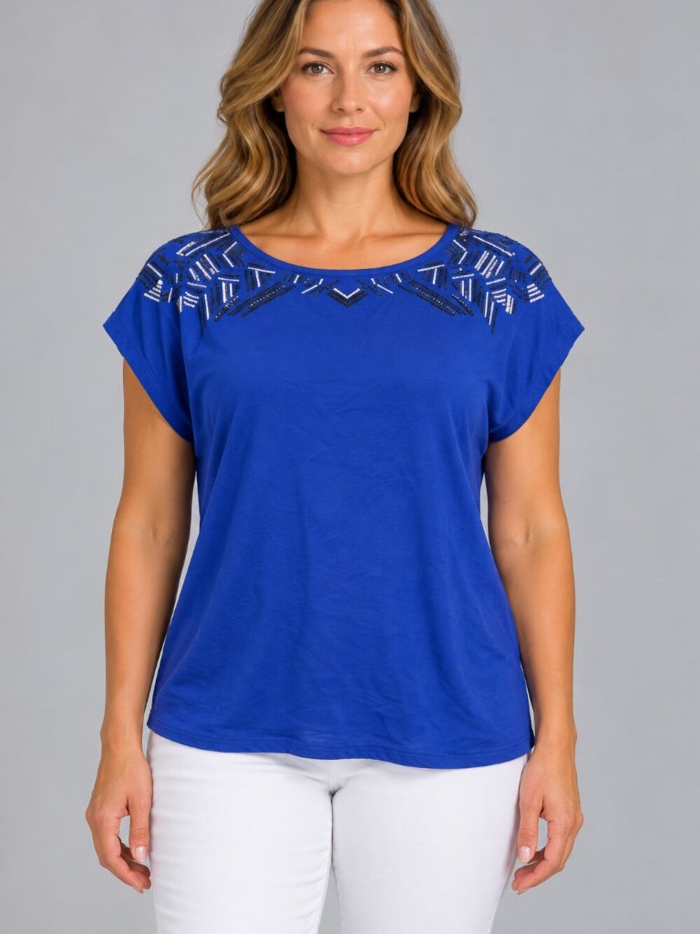 Apt. 9 Petite Small PS Royal Blue Beaded Embellished Cap Sleeve Blouse Top